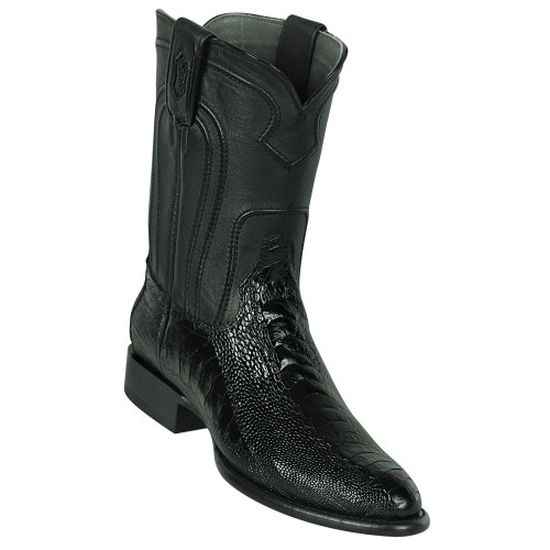 Los Altos Men's Original Ostrich Leg Black Roper Toe Boots