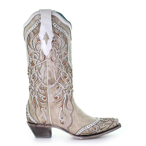 Corral White Overlay with Studs & Crystals Cowhide Leather Boots Corral White Overlay with Studs & Crystals Cowhide Leather Boots