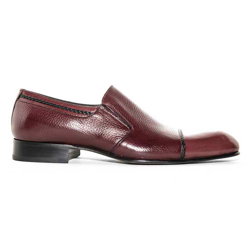 Mario Manzoni Burgundy Genuine Deerskin Leather Double Gore Slip-On Handmade European Formal Dress Shoes for Men