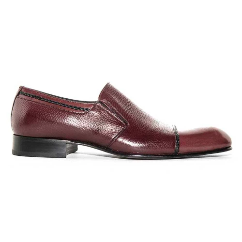 Mario Manzoni Burgundy Leather Double Gore Slip-On Dress Shoes for Men