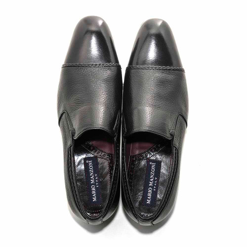 Mario Manzoni Black Leather Double Gore Slip-On Dress Shoes for Men