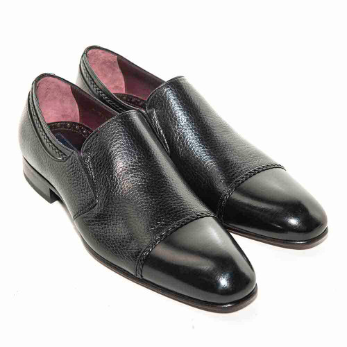 Mario Manzoni Black Leather Double Gore Slip-On Dress Shoes for Men