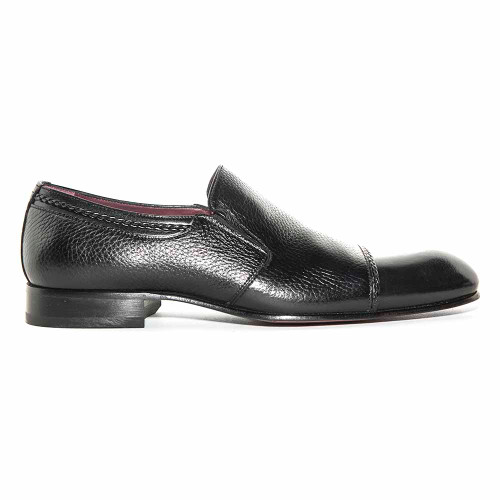 Mario Manzoni Black Leather Double Gore Slip-On Dress Shoes for Men