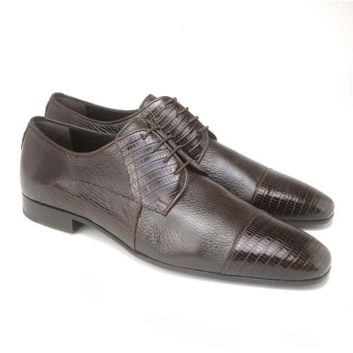 Mario Manzoni Brown Genuine Deerskin Lizard Print Oxford Dress Shoes for Men