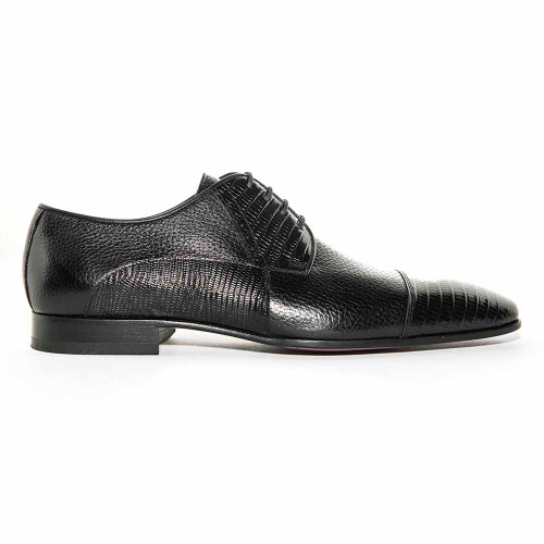 Mario Manzoni Black Genuine Deerskin Lizard Print Oxford Shoes for Men