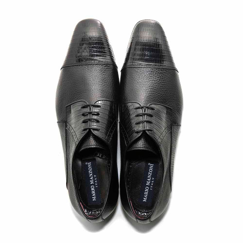 Mario Manzoni Black Genuine Deerskin Lizard Print Oxford Shoes for Men