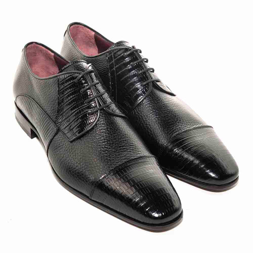 Mario Manzoni Black Genuine Deer Skin & Lizard Print Oxford Shoes Mario Manzoni Black Genuine Deer Skin & Lizard Print Oxford Shoes