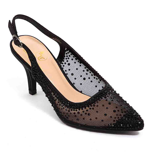 Lady Couture Lola Black Embellished Pointed Toe Slingback Pump with 3" Heel 