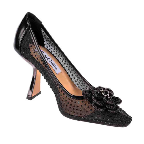 Lady Couture SWEET Black Rhinestone Ornament Mesh Pump with 3.5 Inch Heel