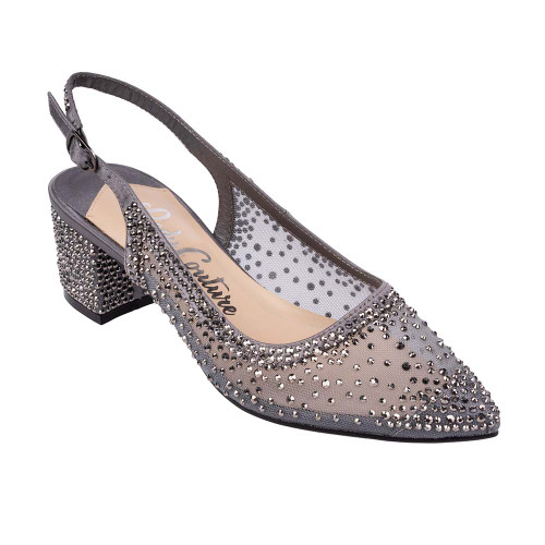 Lady Couture DEMI Pewter Rhinestone Mesh Slingback Block with 2.5-Inch Heel  Lady Couture DEMI Pewter Rhinestone Mesh Slingback Block with 2.5-Inch Heel