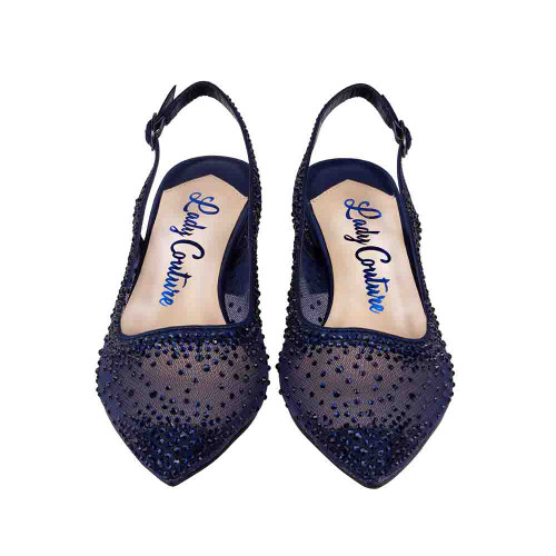 Lady Couture DEMI Navy Rhinestone Mesh Slingback Block with 2.5-Inch Heel  Lady Couture DEMI Navy Rhinestone Mesh Slingback Block with 2.5-Inch Heel