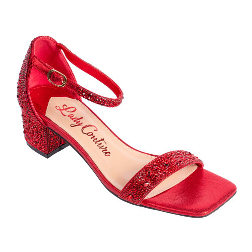 Lady Couture DAZZLE Red 2-Inch Mid Block Heel Rhinestone Sandal