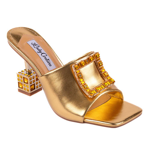 Lady Couture CASINO Gold Jeweled Metallic Square Heel Slide Lady Couture CASINO Gold Jeweled Metallic Square Heel Slide