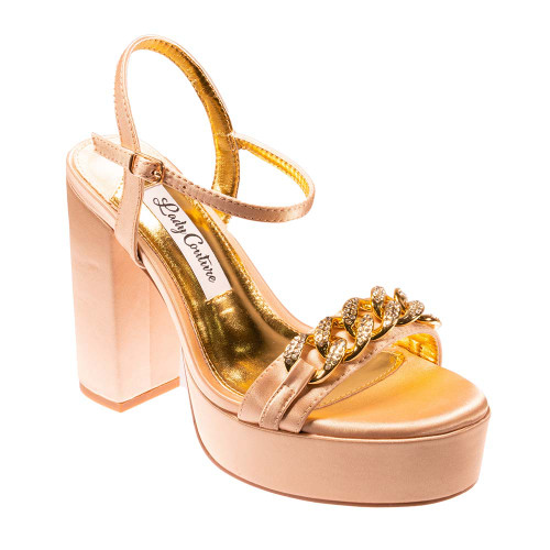 Lady Couture DANCE Gold Platform Sandal With Chain Ornament 