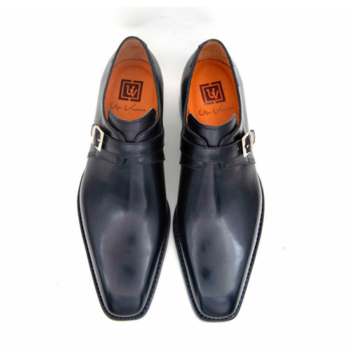 UGO VASARE Brooks Black Sleek Leather Monkstrap Shoes
