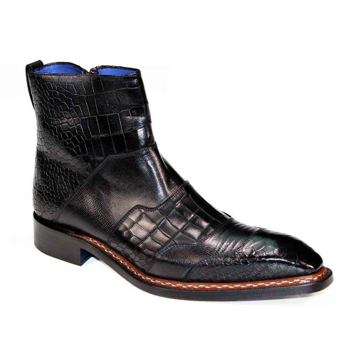 Emilio Franco Lucio Black Embossed Leather Boots