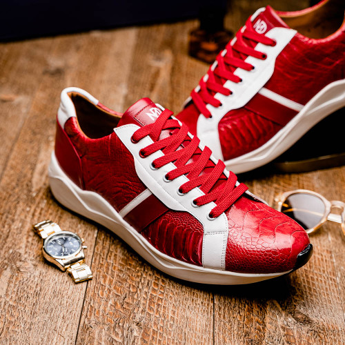 Marco Di Milano LYON Two-Tone Red/White Ostrich and Calfskin Fashion Sneaker