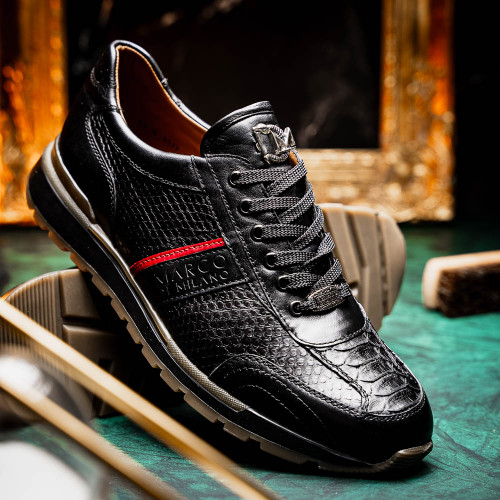 Marco Di Milano Brescia Genuine Black Python & Calfskin Sneakers Marco Di Milano Brescia Genuine Black Python & Calfskin Sneakers