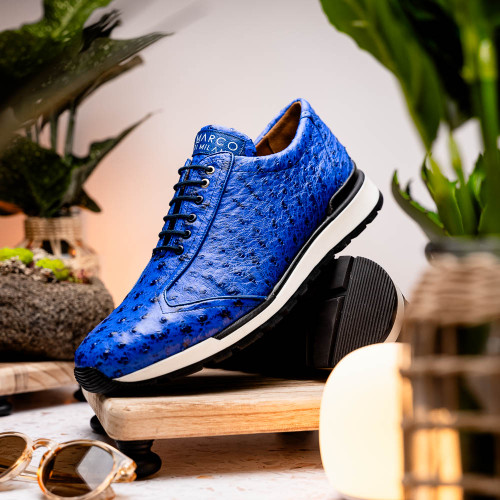 Men's Sneaker Night Blue Ostrich and Calfskin