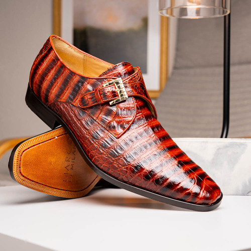 ROVIGO Caiman Cognac Dress Monk Strap Shoes