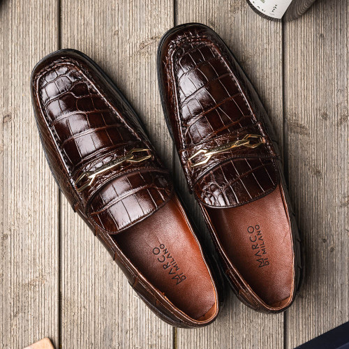 Marco Di Milano Hugo Alligator Brown Bit Loafers