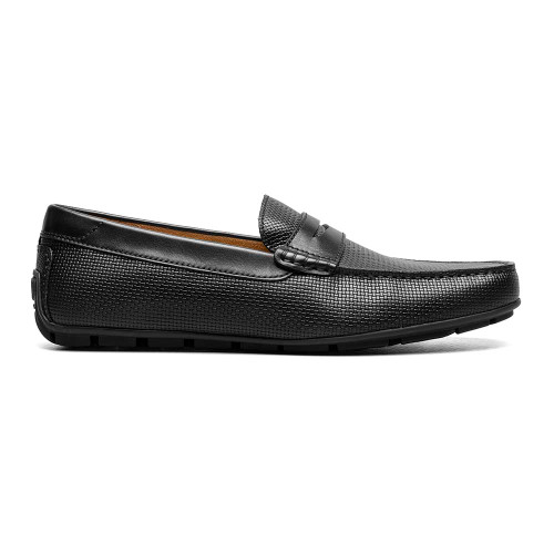 Florsheim Black Print Leather Weaved Moc Toe Penny Driver