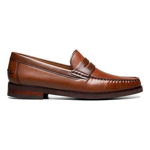 Side profile of the Florsheim Berkley Flex Cognac Multi leather loafer showing penny strap and beef roll detail
