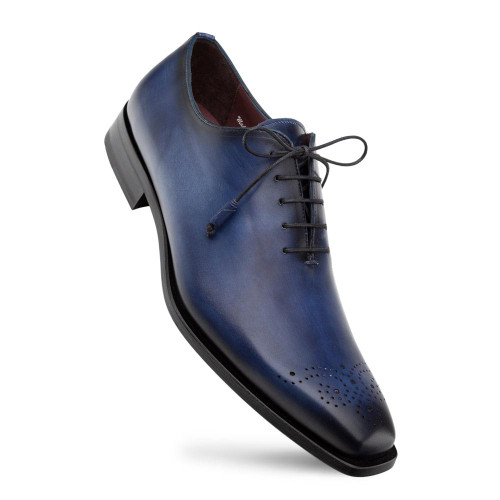 Mezlan Cupula Patina Oxford Blue Leather Whole-Cut Shoes