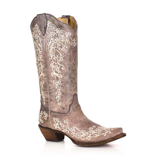 Weiße, mit Blumen bestickte Corral-Westernstiefel