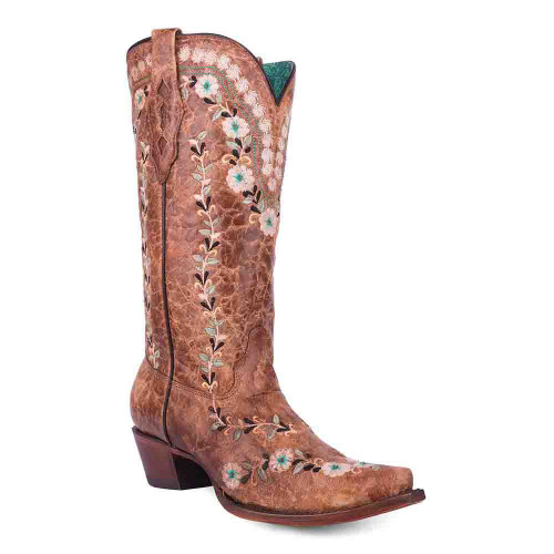 Corral Glow-In-The-Dark Cognac Flowered Embroidery Boots