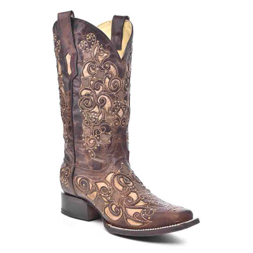 Corral Women’s Brown Inlay, Studs & Embroidery Boots