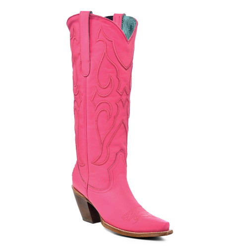 Corral Damen-Stiefel mit hohem Inlay-Snip-Toe-Design in Fuchsia und Stichmuster 