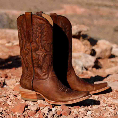 Corral Herren-Stiefel mit schmaler quadratischer Zehenpartie und brauner Stickerei