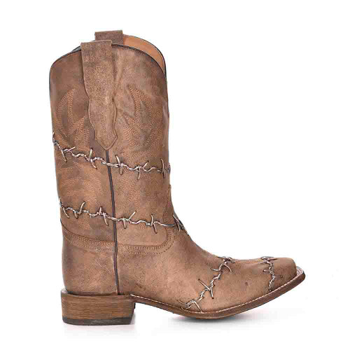 Corral Men's Barbed Wire Design Square Toe Brown Woven Boots