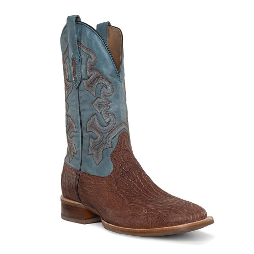 Corral Men's Square Toe Honey Brown & Shark Blue Embroidered Boots