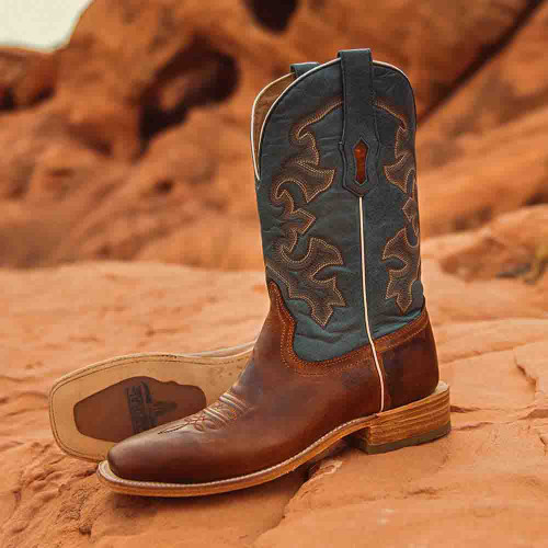 Corral Men's Western Square Toe Honey and Blue Boots Corral Men's Western Square Toe Honey and Blue Boots
