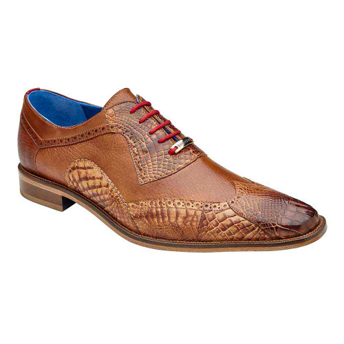 Belvedere Roberto Men's Oxford Saddle Brown Alligator & Pebble Grain Leather Shoes