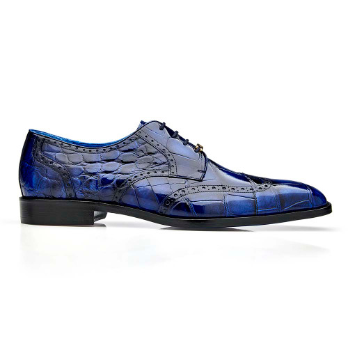 Belvedere Santo Derby Oxford pour homme Bleu antique Allure Alligator Wingtip Chaussures