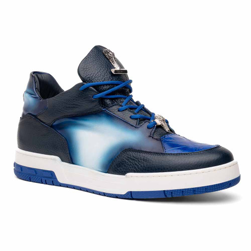 Mauri Ghost Royal Blue Multi Mid-Sneaker aus echtem Krokodil und Nappaleder für Herren