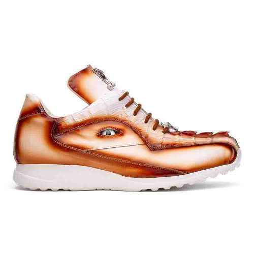 Mauri Men's Hazard White/Cognac Hornback Tail with Eyes Lace-Up Sneakers