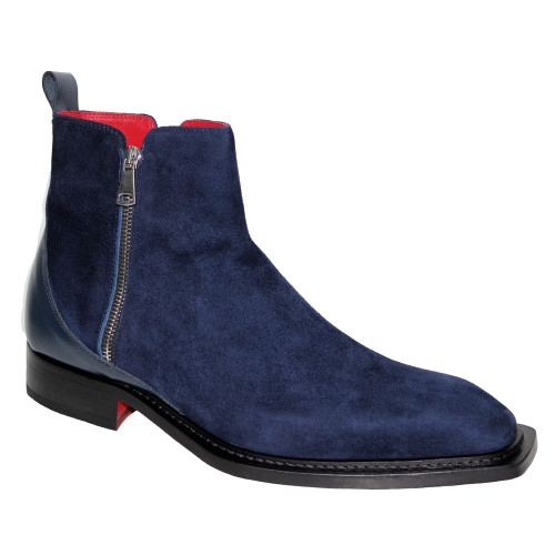 Emilio Franco Cesare Navy Suede Ankle Zipper Boots