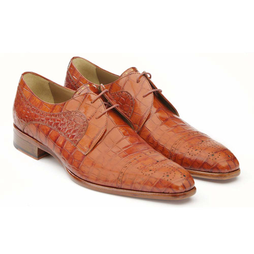 Mister Roche Cognac Calfskin Leather Lace-Up Shoes
