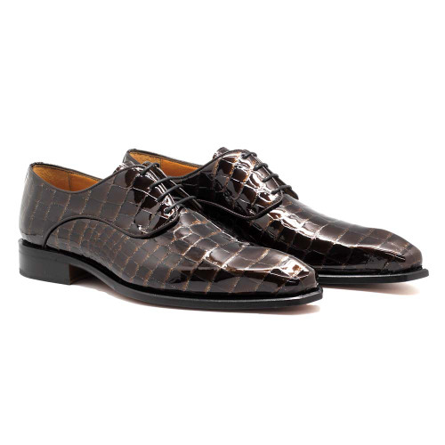 Mister Tolosa Lace-Up Maroon Crocodile Embossed Cow Leather Shoes