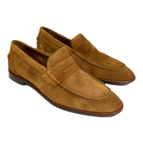 Alan Payne Naples bourbon suede penny loafers, pair view, men's slip-on dress shoe