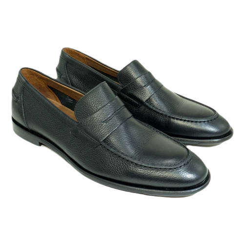 Alan Payne Naples black tumbled calfskin penny loafer, pair, 3/4 view