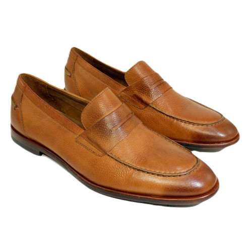 Alan Payne Men's Naples Italian Mahogany Leather Penny Loafer Shoes