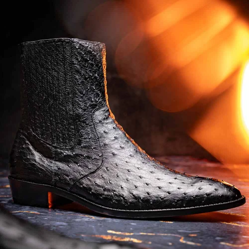 Full-quill ostrich Chelsea boot black, Marco Di Milano Giorgio side profile