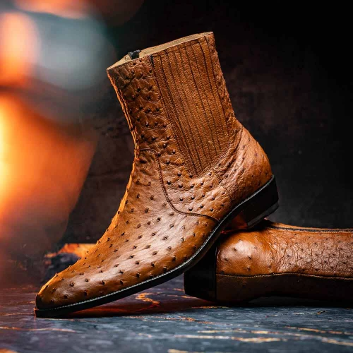 Full-quill ostrich Chelsea boot brandy, Marco Di Milano Giorgio side profile
