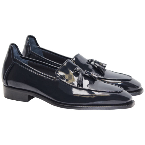 Duca Fano Navy Genuine Italian Patent Leather Tassel Loafer Shoes