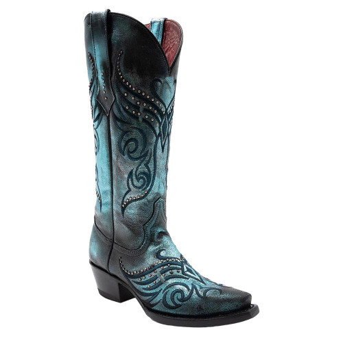 Ferrini Masquerade Electric Blue Metallic Full Grain Leather Snipped Toe Boots Ferrini Masquerade Electric Blue Metallic Full Grain Leather Snipped Toe Boots